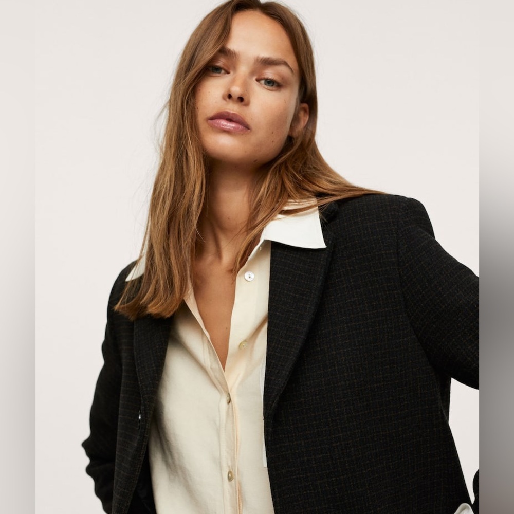 Mango Checked wool-blend coat Small